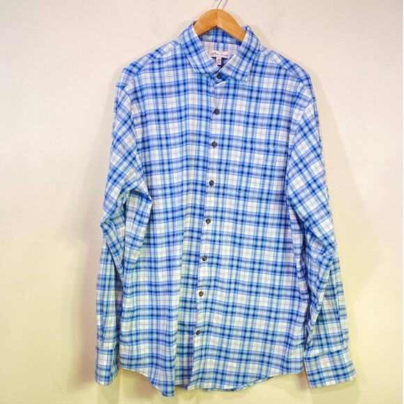 Peter Millar Blue  Button Front Shirt Plaid Long Sleeve Large - Picture 1 of 8
